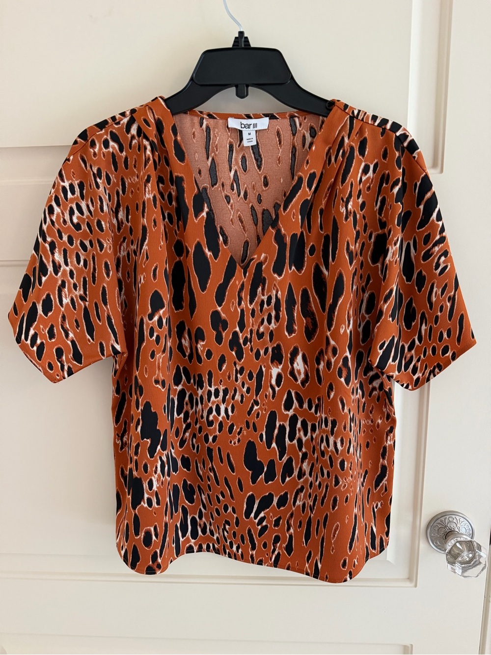 Bar III Leopard Print Short Sleeve Blouse
